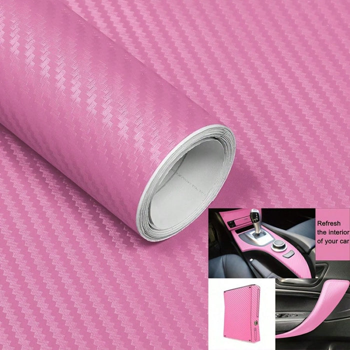 SHEIN Rollo de vinilo adhesivo 3D de fibra de carbono rosa con tecnología de liberación de aire 30*100cm