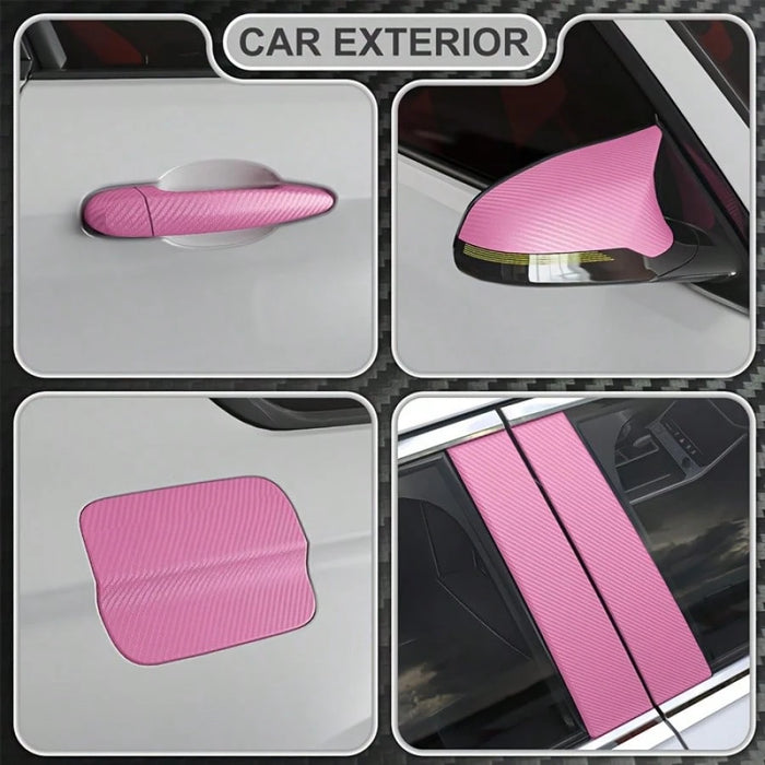 SHEIN Rollo de vinilo adhesivo 3D de fibra de carbono rosa con tecnología de liberación de aire 30*100cm