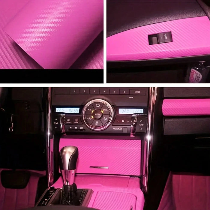 SHEIN Rollo de vinilo adhesivo 3D de fibra de carbono rosa con tecnología de liberación de aire 30*100cm