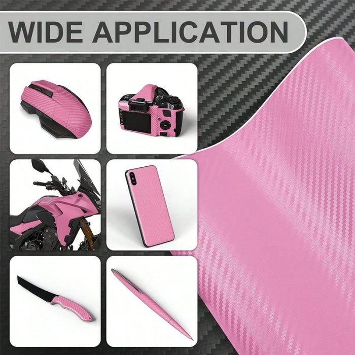 SHEIN Rollo de vinilo adhesivo 3D de fibra de carbono rosa con tecnología de liberación de aire 30*100cm