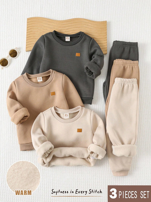 Shein Cozy Pixies Conjunto de 3 sudadera de punto suave con cuello redondo de manga larga y pantalones