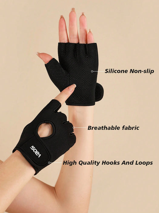 Shein VBOSI 1 par Guantes deportivos transpirables ajustables de medio dedo para levantamiento de pesas