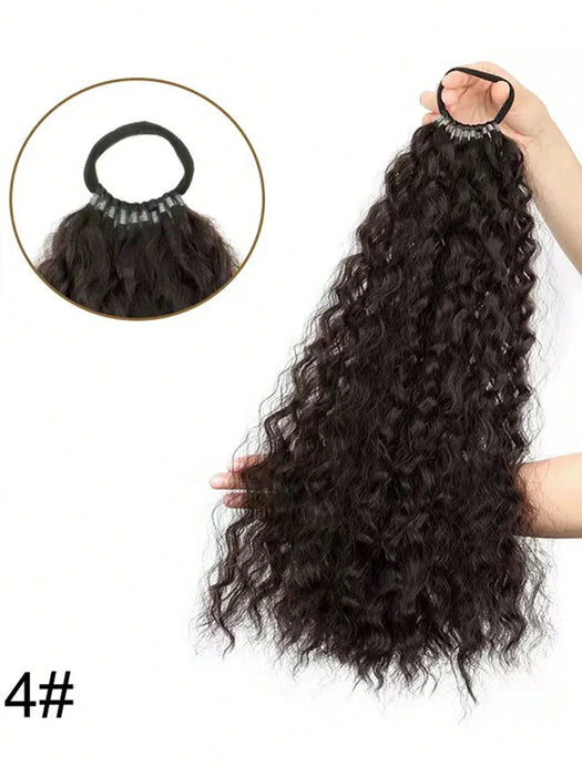 Peluca de cabello largo rizado con coleta esponjosa y coletero (cabello no humano)