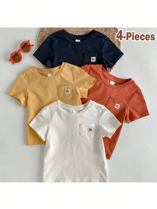 Shein Loomiva 4 piezas de jersey de punto suave de cuello redondo y manga corta