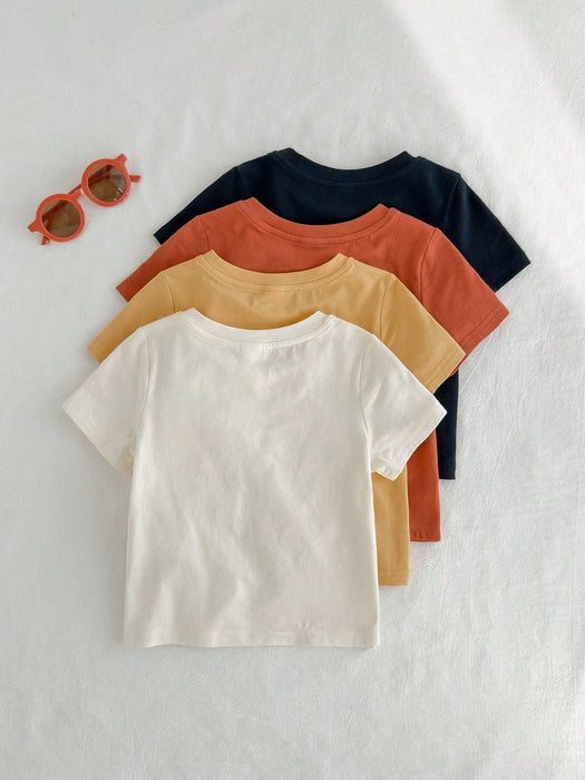 Shein Loomiva 4 piezas de jersey de punto suave de cuello redondo y manga corta