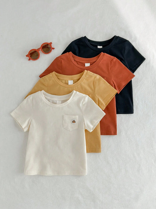 Shein Loomiva 4 piezas de jersey de punto suave de cuello redondo y manga corta