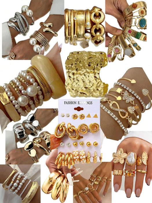 Shein Conjunto de 15 piezas de Joyería Todo en Uno de Estilo Elegante Old Money Vintage de diseños aleatorios