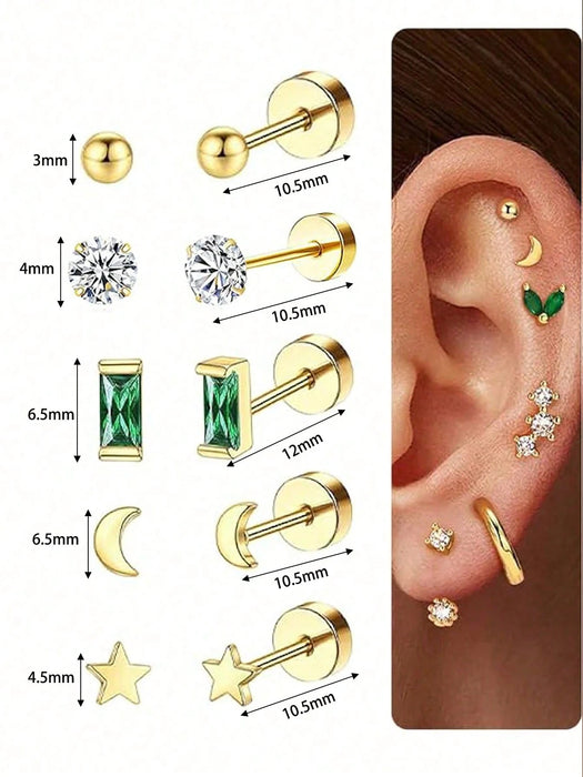 Shein 6 piezas Juego de aretes de botón de acero inoxidable hipoalergénico, aretes de cartílago planos y pequeños