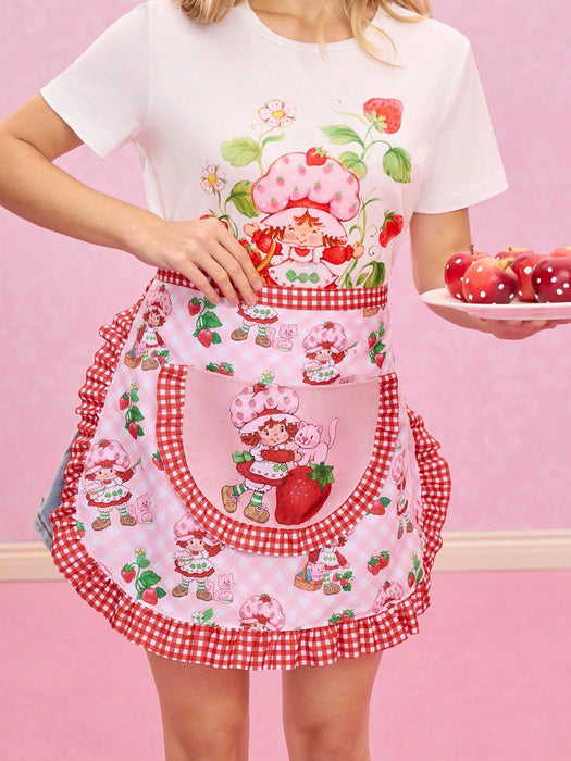 Strawberry Shortcake X SHEIN 1 pieza Delantal medio con estampado de fresa