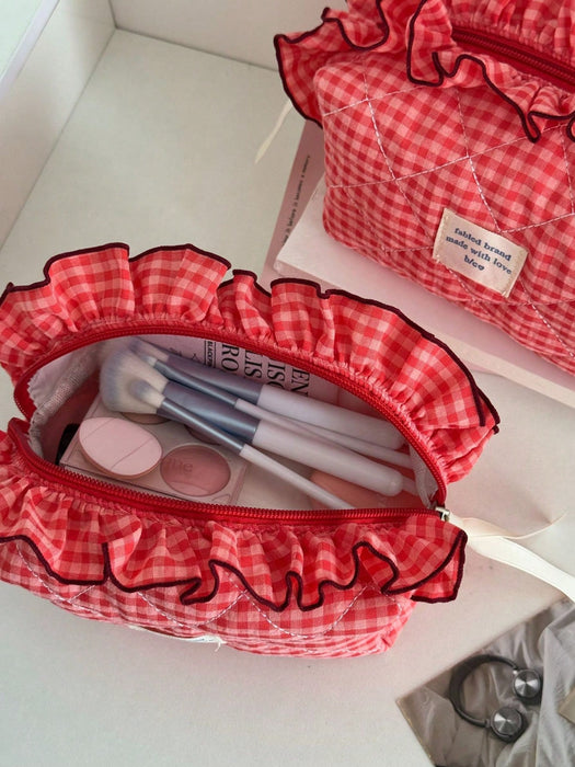 SHEIN 1 Bolso de maquillaje acolchados con encaje y bloques de color