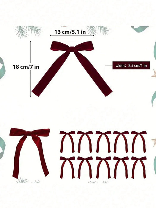 Shein 6 piezas de corbatas de moño de terciopelo burdeos, adecuadas para la decoración del árbol de Navidad, coronas, guirnaldas, con cintas para atar