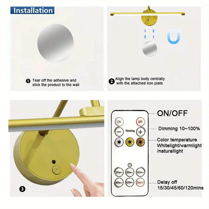 Shein 1 unidad de luz frontal inalámbrica para espejo recargable con brillo ajustable y control remoto