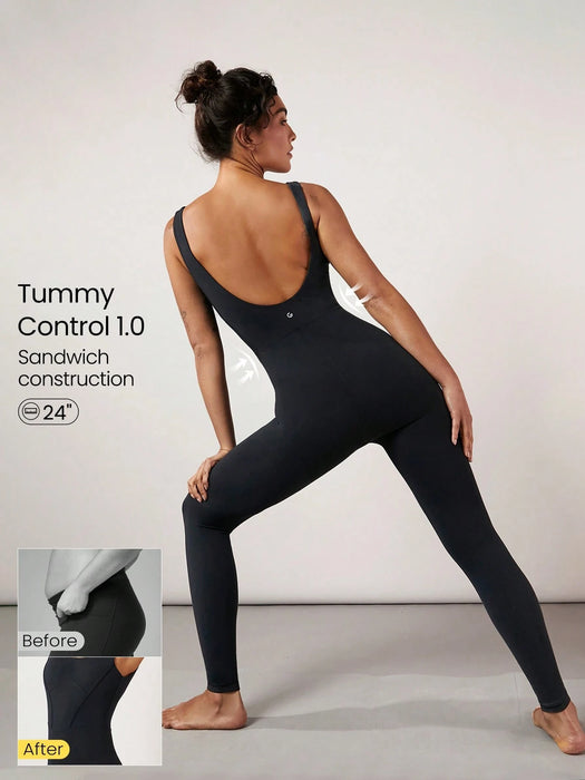 SHEIN GLOWMODE 25" Mono deportivo de gimnasio con control de barriga FeatherFit™, elegante para verano para mujer