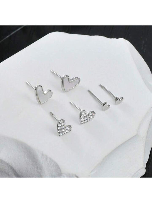 Juego de 3 pares de aretes de tachuela elegantes con forma de corazón para mujer