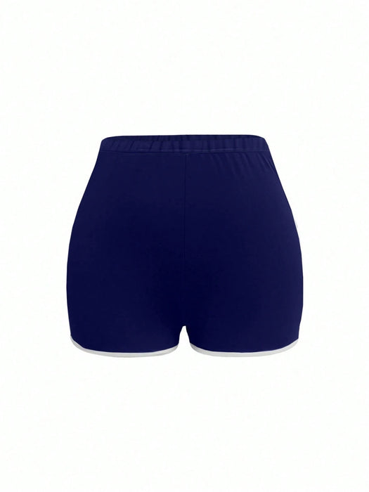 Shein INAWLY Pantalones cortos casuales de color liso con cintura elástica y bajo para mujer