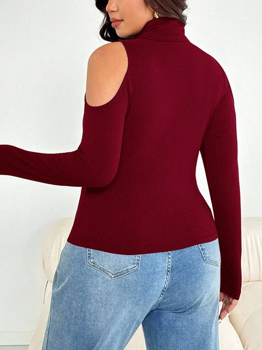 SHEIN Essnce Blusa de cuello alto roja de ajuste ceñido, cómoda y versátil
