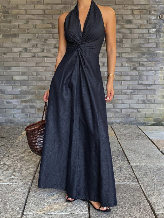 SHEIN DAZY Vestido de mezclilla casual largo con cuello en V