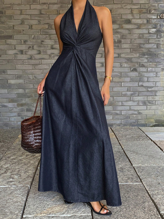 SHEIN DAZY Vestido de mezclilla casual largo con cuello en V