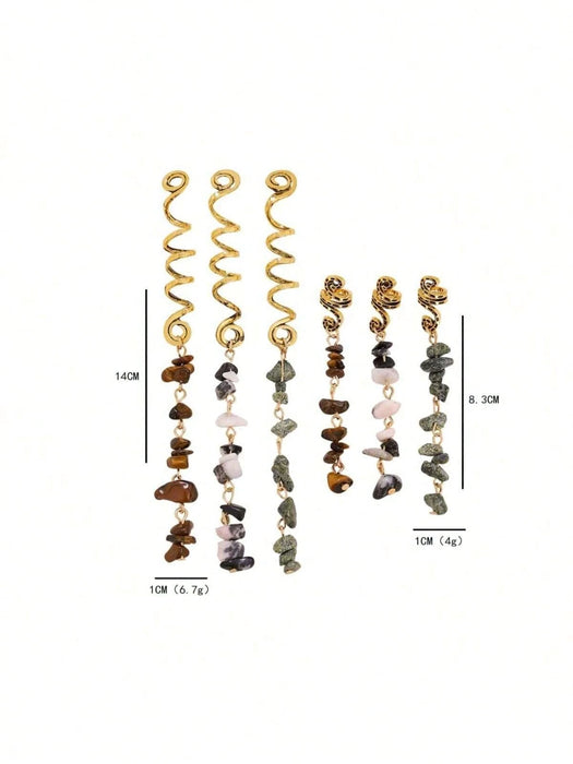 Shein 6 piezas Cuentas de piedra natural con forma de serpiente espiral para rastas, con ganchos