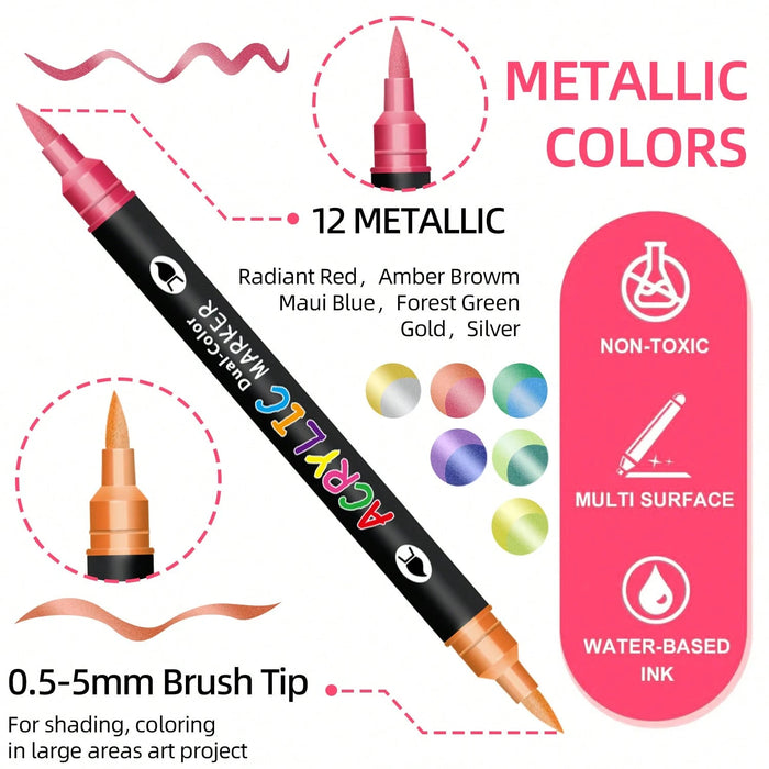 SHEIN 24 rotuladores de pintura acrílica de doble punta para pintar sobre vidrio
