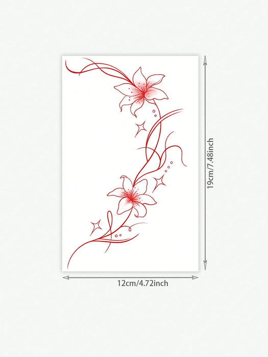 Shein 1 pegatina de tatuaje temporal, diseño floral de lirios y enredaderas en rojo