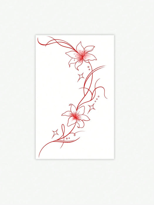 Shein 1 pegatina de tatuaje temporal, diseño floral de lirios y enredaderas en rojo