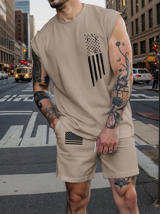 Conjunto de top de tirantes y pantalones cortos con estampado de bandera