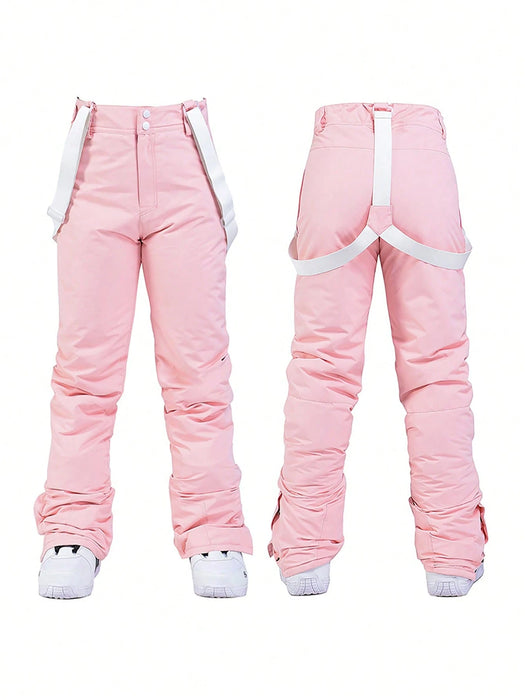 1 pieza Pantalones de snowboard holgados para mujer, estilo deportivo, con tirantes desmontables