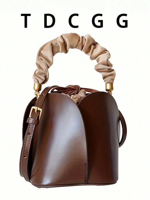 Bolso y bandolera retro para mujer de cubo con cordón de pétalo de hombro
