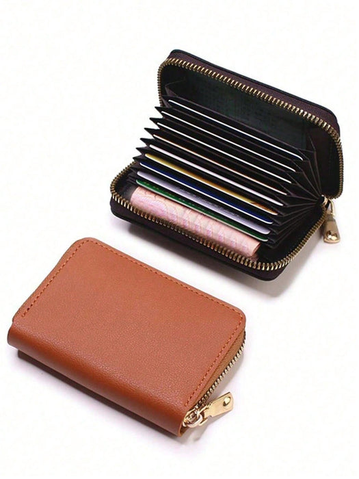 Cartera con cremallera y ranuras para tarjetas de crédito, de material de PU, estilo acordeón