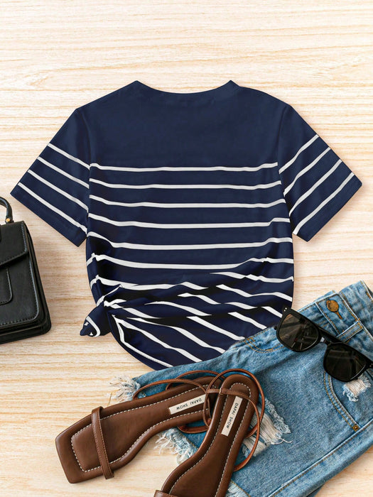SHEIN Pariaura Camiseta casual de rayas para mujer versátil