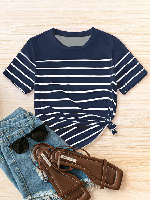 SHEIN Pariaura Camiseta casual de rayas para mujer versátil