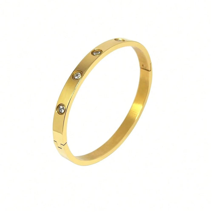SHEIN Pulsera rígida de diseño con cristales CZ pavé, 7,5 pulgadas para mujer