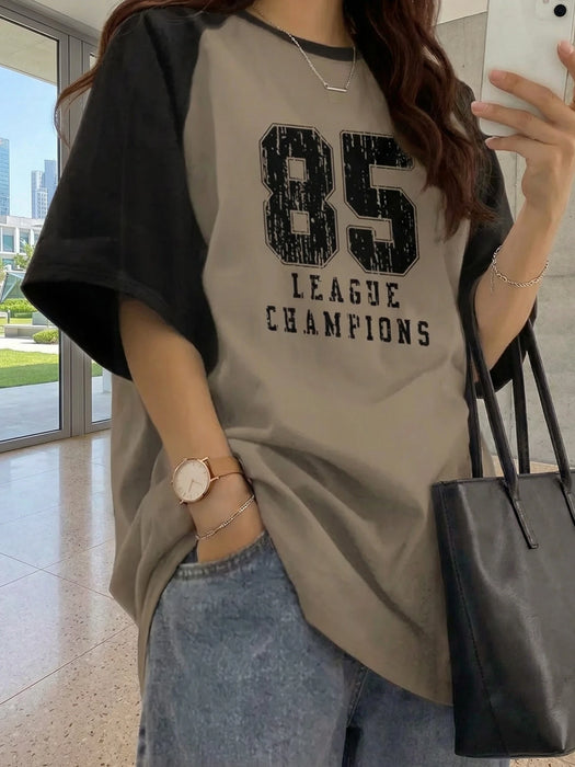 SHEIN Camiseta deportiva de manga corta con cuello redondo, estilo Y2K, informal y veraniega para mujer