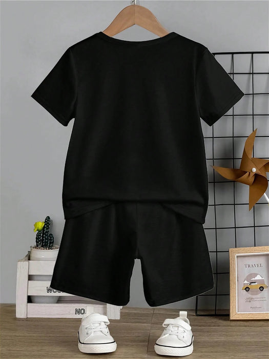 Set de 2 piezas de camiseta de manga corta con gráfico de oso de dibujos animados y pantalones cortos