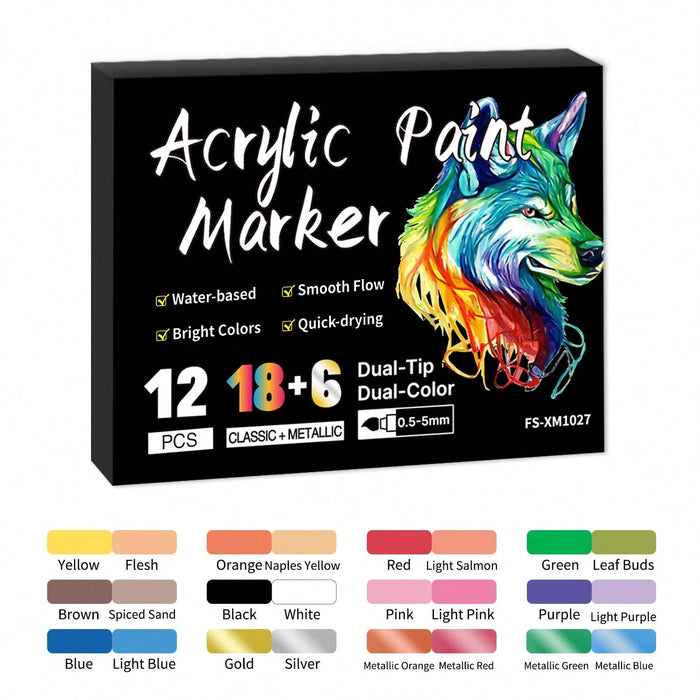 SHEIN 24 rotuladores de pintura acrílica de doble punta para pintar sobre vidrio