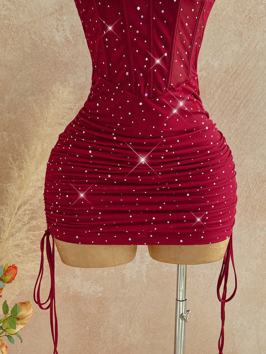Shein Soleia Vestido mini ajustado de fiesta para mujer con lentejuelas, escote en V profundo