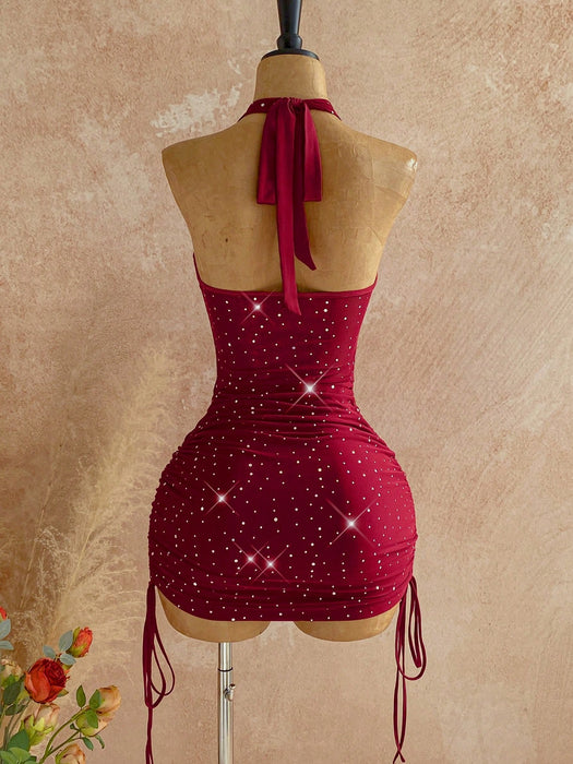 Shein Soleia Vestido mini ajustado de fiesta para mujer con lentejuelas, escote en V profundo