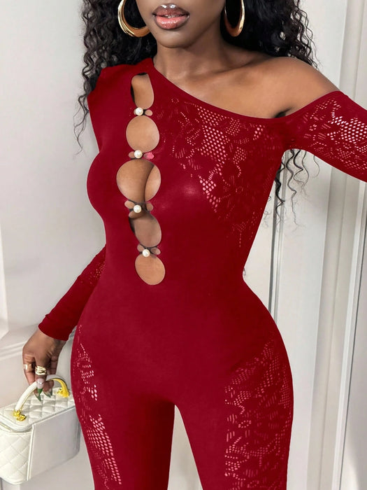 SHEIN BamGleam Mono de mujer con hombros recortados de manga larga