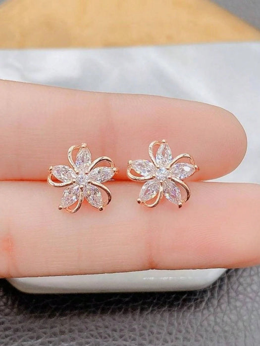 SHEIN 1 par de pendientes de botón con flor de circonita transparente