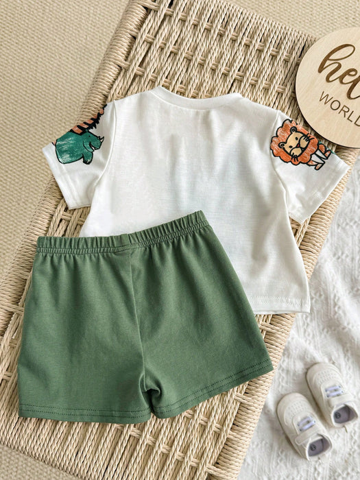 SHEIN Conjunto de camiseta de manga corta y pantalones cortos con estampado de animales