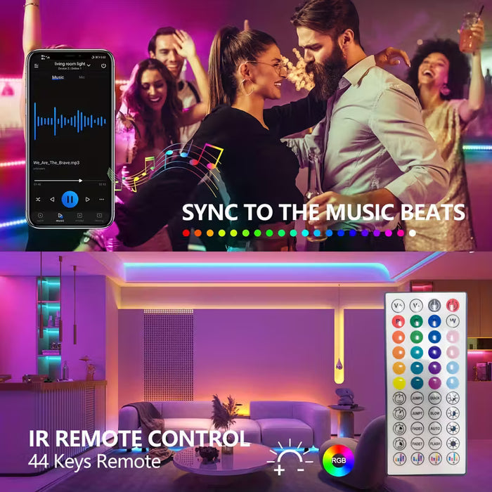 Tira de luces LED RGB QZYL de 60,96 metros con sincronización, control por app y mando a distancia