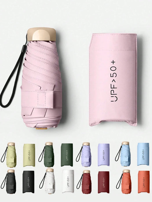 Paraguas portátil de 1 pieza, ligero, plegable y resistente a los rayos UV con bolsa de transporte