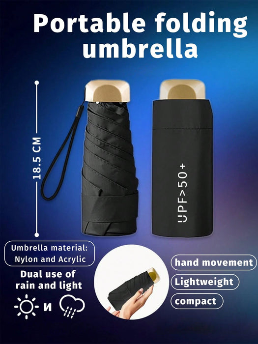 Paraguas portátil de 1 pieza, ligero, plegable y resistente a los rayos UV con bolsa de transporte