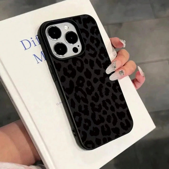 SHEIN Funda de teléfono con estampado de leopardo negro para iPhone 14