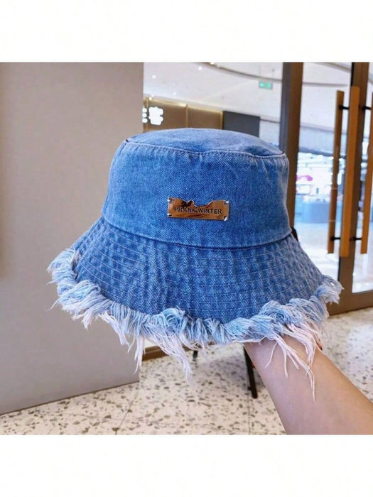 1 pieza Sombrero de cubo de moda callejera para hombres con decoración de metal desgastado