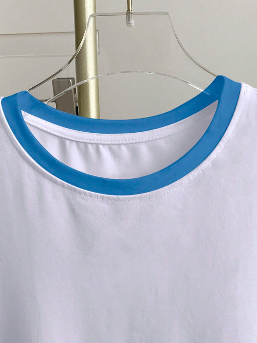 Shein Resyla Camiseta casual versátil de manga corta con cuello redondo y bloques de color para mujer