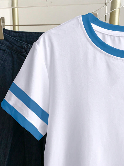 Shein Resyla Camiseta casual versátil de manga corta con cuello redondo y bloques de color para mujer