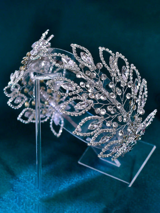 Shein Diadema de novia elegante decorada con diamantes de imitación, diseño de ramas y adornos de cristal sintético