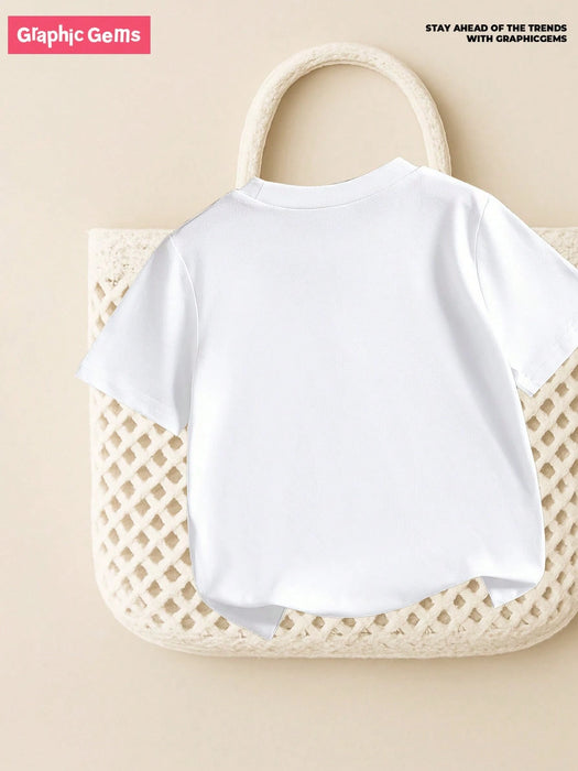 SHEIN Tween Girl Mi 8º Cumpleaños Camiseta Blanca de Manga Corta con Cuello Redondo y Estampado de Corona